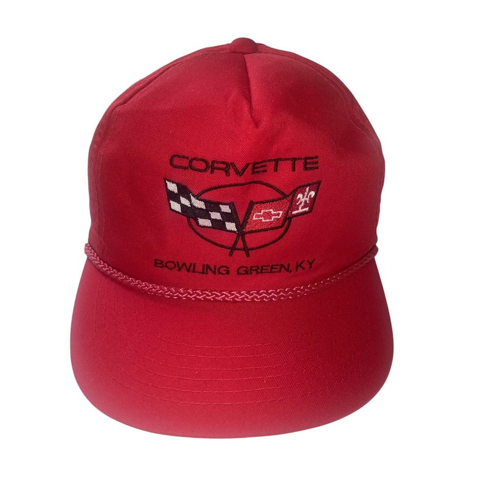 Vintage Corvette Snapback Hat C4 Red Rope Bowling Green 90s YoungAn Chevrolet